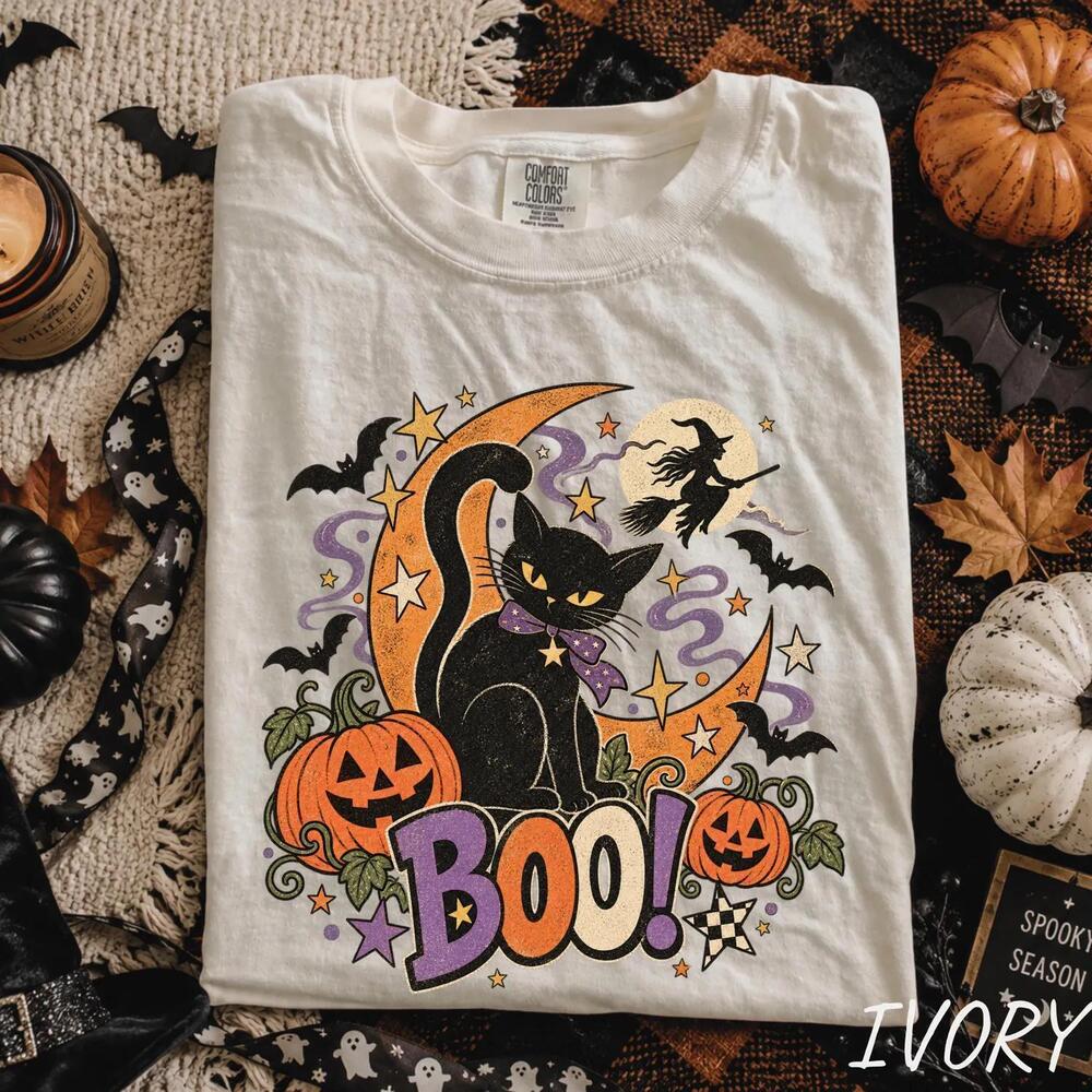Black Cat Halloween And T-Shirt, Boo Witchy Cat Shirt, Jack